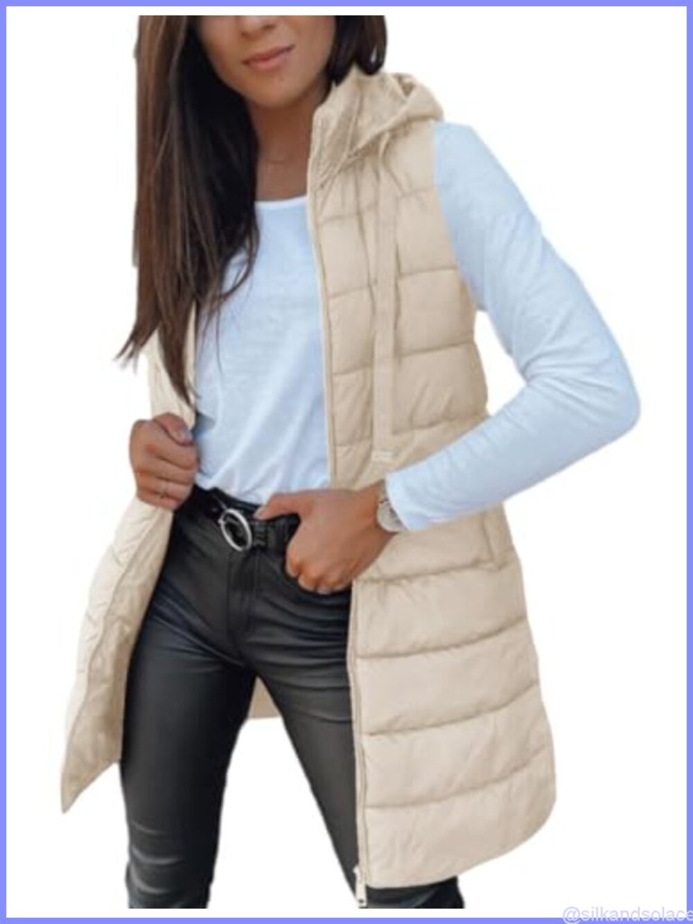 Women's Hooded Puffer Vest Winter Outwear Quilted Sleeveless